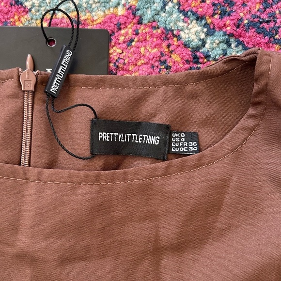 NWT PrettyLittleThing | Women’s Chocolate Brown Long Sleeve Ruched Mini Dress, 4 - Picture 8 of 15